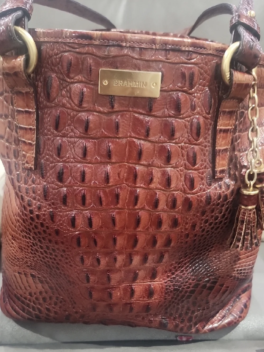 Brahmin Cognac Croc-Embossed Leather Tote with Matching Wallet - Picture 2 of 11